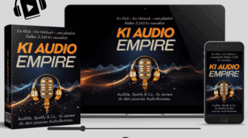 KI Audio Empire von Ralf Schmitz, Jens Neubeck und Pascal Schildknecht von den Sales Angels. Auf dem Foto ist das Produkt zu sehen in drei Formaten Handy, Tablet und Laptop