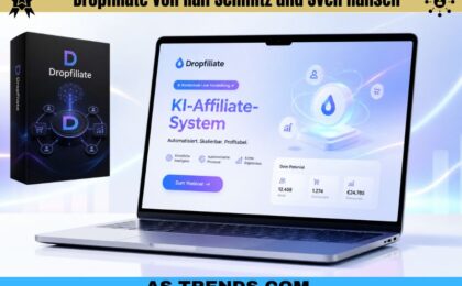 Dropfiliate von Ralf Schmitz und Sven Hansen, KI Affiliate System für Einsteiger. Zu sehen ist das Produkt und eine §D Box als Cover